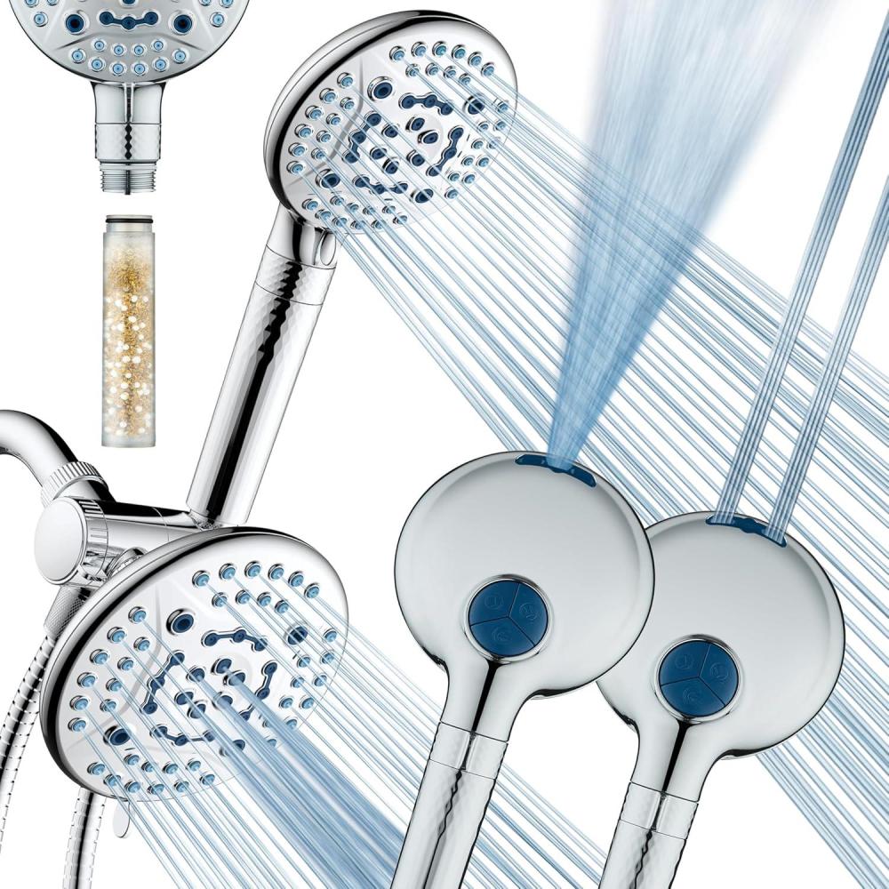 imageAquaCare High Pressure 6way Dual Shower Head Combo with Builtin Filter ampamp Power Wash  Clean Tub Tile ampamp Pets Remove Chlorine Lead ampamp Toxins from Water to Protect Skin Hair ampamp Nails Chrome FinishChrome