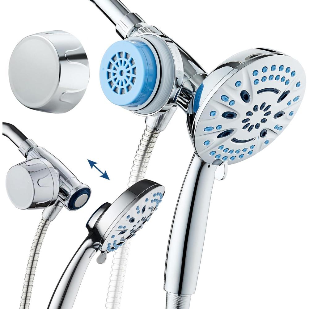 imageAquaCare Magneton 8setting Magnetic Docking Hand Shower with Builtin Shower Filter  ONOFF Filtration Modes Instant Cartridge Reload StayClean KDF Cartridge 6 ft Steel Hose Satin NickelChrome