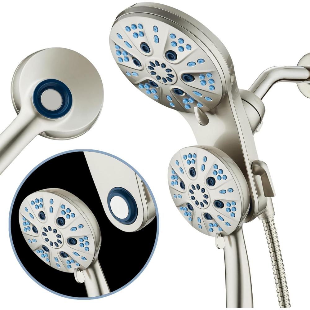 imageAquaCare Magneton HighPressure 48mode Luxury 3way Combo System with Magnetic Guidance Docking Giant Rain ampamp Handheld Shower Head Hygienic Jets and 6 ft Stainless Steel Hose Matte Black FinishSatin Nickel