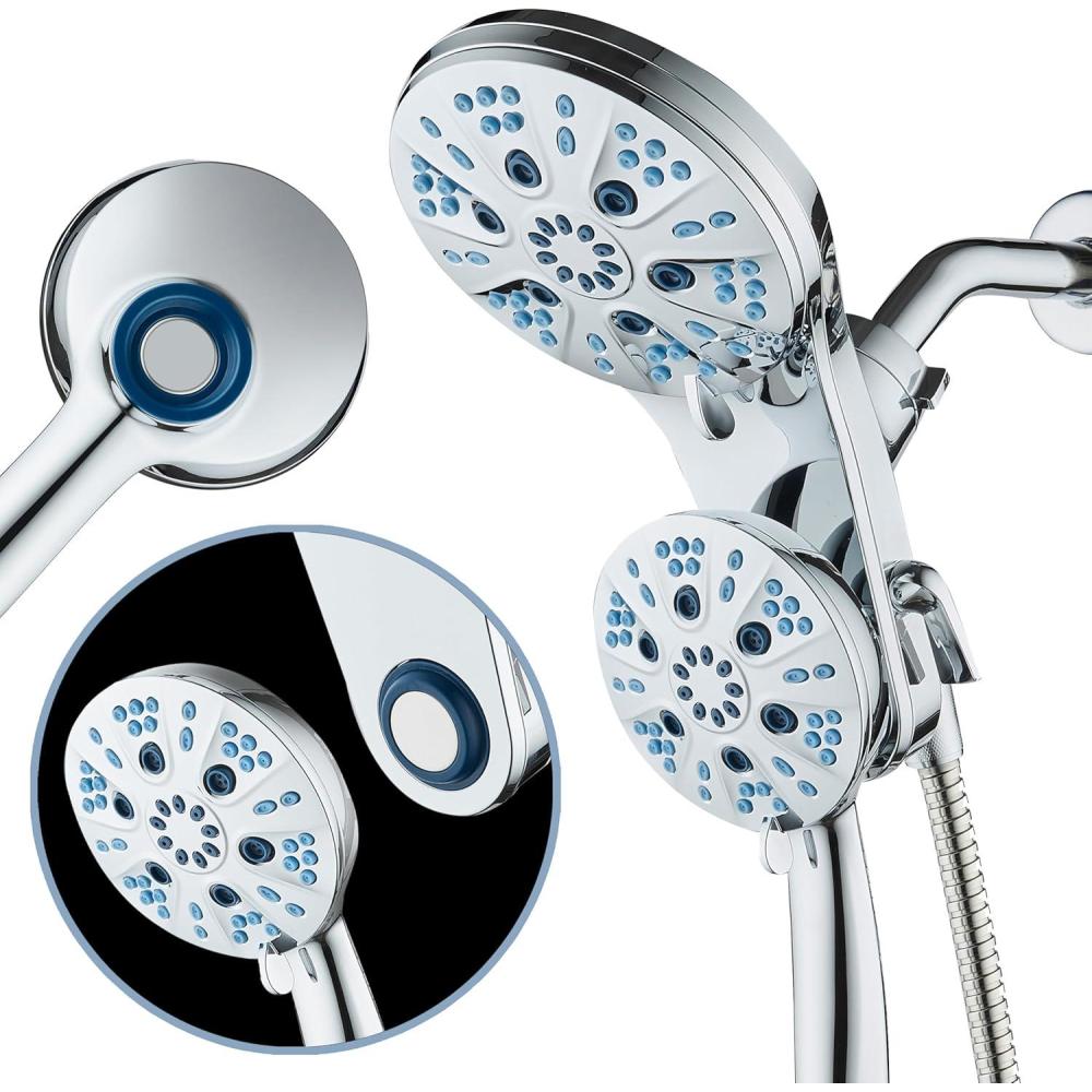 imageAquaCare Magneton HighPressure 48mode Luxury 3way Combo System with Magnetic Guidance Docking Giant Rain ampamp Handheld Shower Head Hygienic Jets and 6 ft Stainless Steel Hose Matte Black FinishChrome
