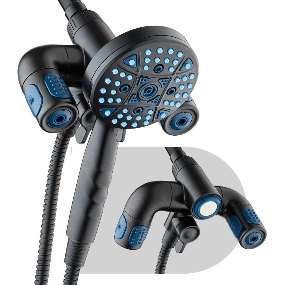 imageAquaCare Polaris High Pressure Multi Zone 208 Setting Shower Head ampamp Handheld 3way Combo System  Magnetic Docking Handle StayClean Jets 6 ft Metal Hose Graphite Finish Top American BrandOil Rubbed Bronze