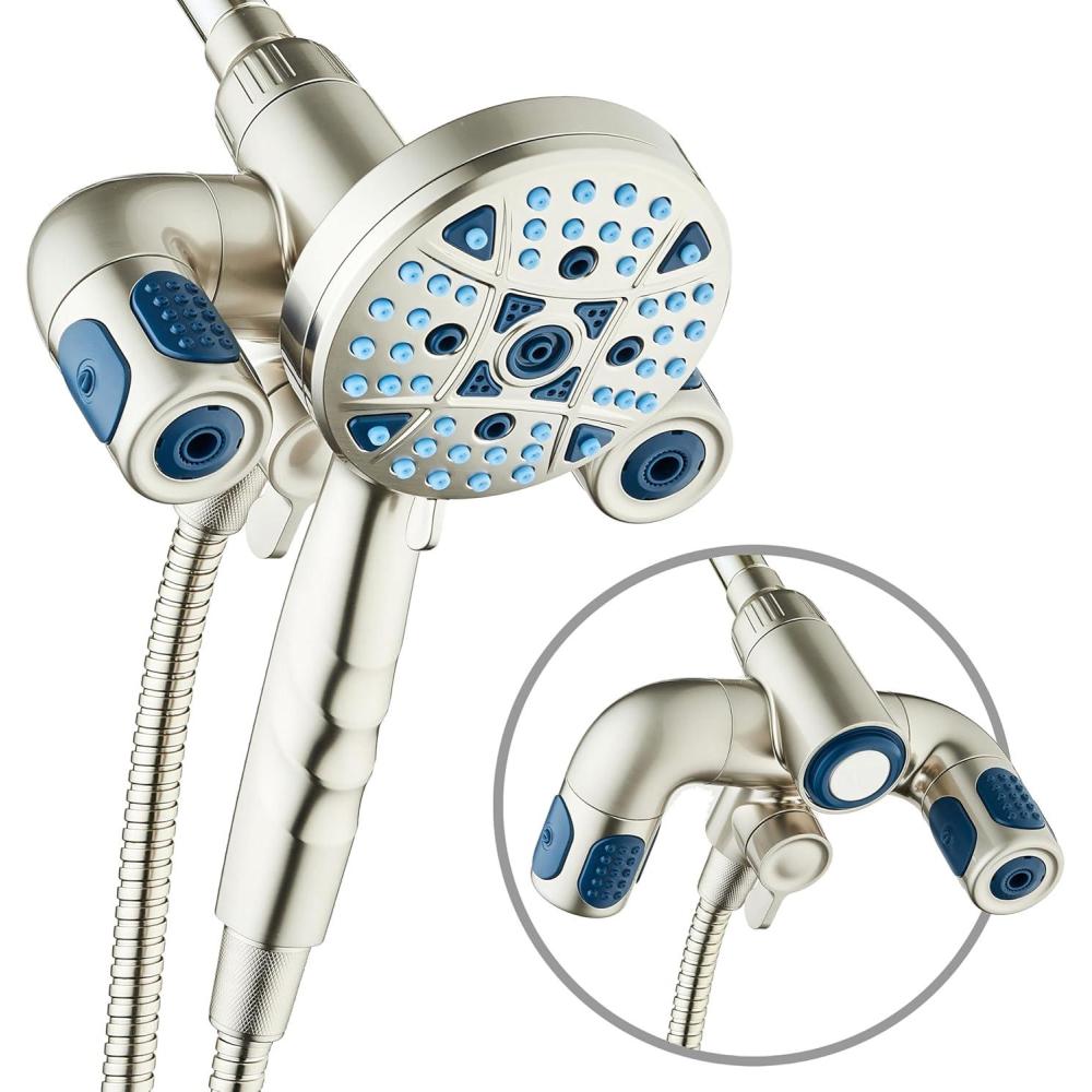 imageAquaCare Polaris High Pressure Multi Zone 208 Setting Shower Head ampamp Handheld 3way Combo System  Magnetic Docking Handle StayClean Jets 6 ft Metal Hose Graphite Finish Top American BrandNickel