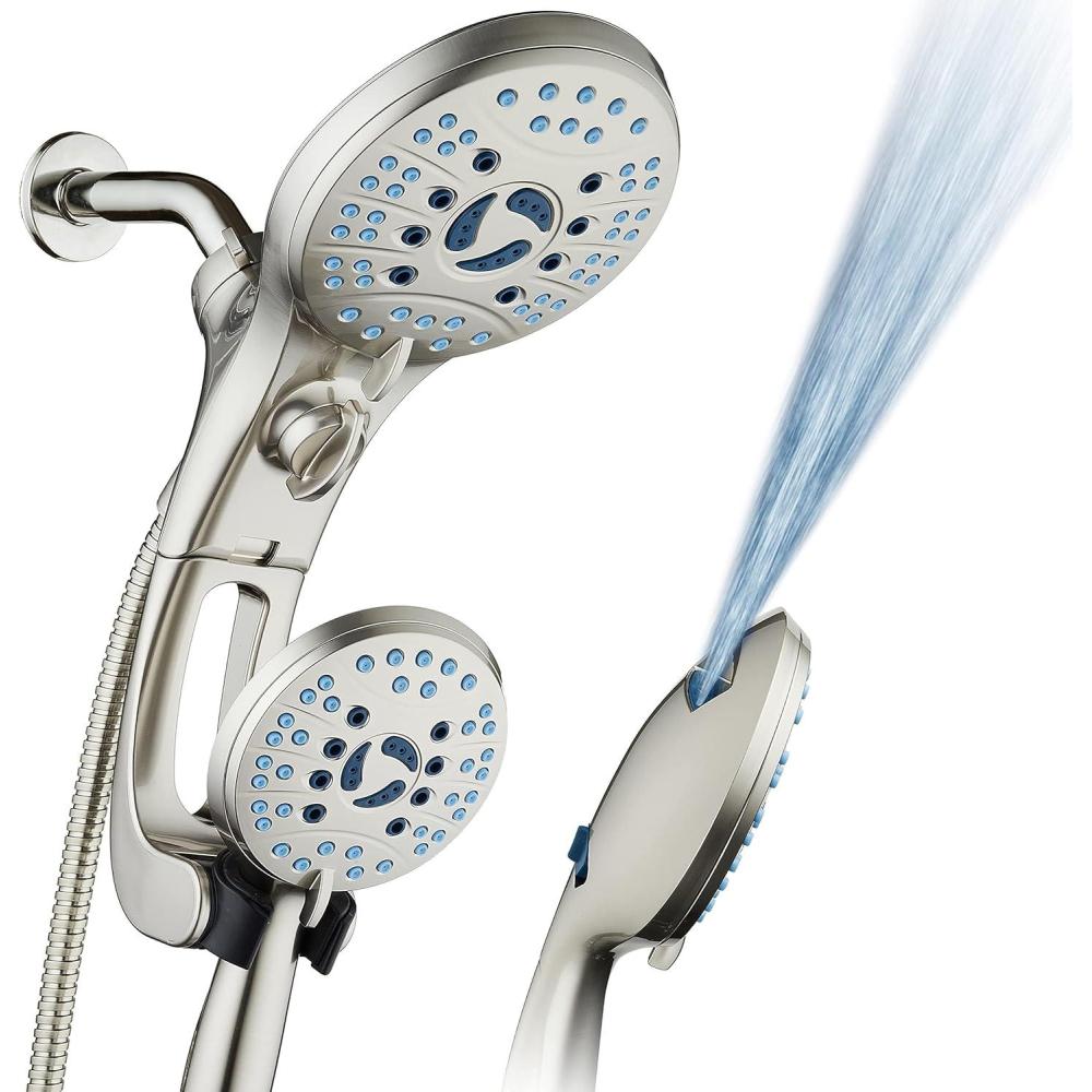 imageHotel Spa AquaCare AsSeenOnTV High Pressure HandheldRain 50mode 3way Shower Head Combo with Adjustable Arm  Anticlog Nozzles Tub ampamp Pet Power Wash 6 ft Hose All Chrome FinishSatin Nickel