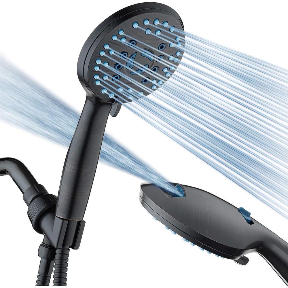 imageHotel Spa AquaCare High Pressure 8mode Handheld Shower Head  Anticlog Nozzles Builtin Power Wash to Clean Tub Tile ampamp Pets Extra Long 6 ft Stainless Steel Hose Wall ampamp Overhead BracketsOil Rubbed Bronze