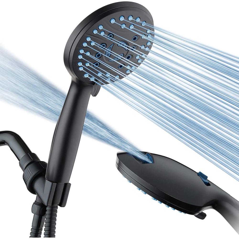 imageHotel Spa AquaCare High Pressure 8mode Handheld Shower Head  Anticlog Nozzles Builtin Power Wash to Clean Tub Tile ampamp Pets Extra Long 6 ft Stainless Steel Hose Wall ampamp Overhead BracketsMatte Black