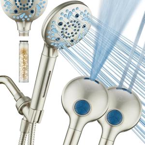 imageAquaCare High Pressure 10 Spray Mode Filtered Showerhead  Handheld Shower Head Filters Chlorine to Heal Dry Skin Revive Hair  Dual Power Wash Cleans Tub Tile Pets  Hard Water Softener BlackSatin Nickel