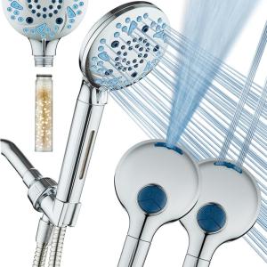 imageAquaCare High Pressure 10 Spray Mode Filtered Showerhead  Handheld Shower Head Filters Chlorine to Heal Dry Skin Revive Hair  Dual Power Wash Cleans Tub Tile Pets  Hard Water Softener BlackChrome