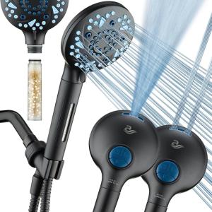 imageAquaCare High Pressure 10 Spray Mode Filtered Showerhead  Handheld Shower Head Filters Chlorine to Heal Dry Skin Revive Hair  Dual Power Wash Cleans Tub Tile Pets  Hard Water Softener BlackMatte Black