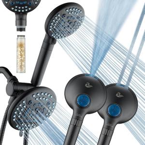 imageAquaCare High Pressure 6way Dual Shower Head Combo with Builtin Filter ampamp Power Wash  Clean Tub Tile ampamp Pets Remove Chlorine Lead ampamp Toxins from Water to Protect Skin Hair ampamp Nails Chrome FinishMatte Black