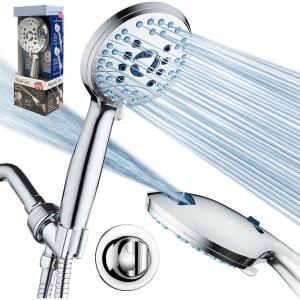 imageAquaCare High Pressure 8mode Handheld Shower Head  Anticlog Nozzles Builtin Power Wash to Clean Tub Tile ampamp Pets Extra Long 6 ft Stainless Steel Hose Wall ampamp Overhead BracketsChrome
