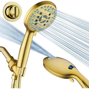 imageAquaCare High Pressure 8mode Handheld Shower Head  Anticlog Nozzles Builtin Power Wash to Clean Tub Tile ampamp Pets Extra Long 6 ft Stainless Steel Hose Wall ampamp Overhead BracketsModern Gold