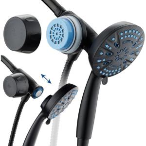 imageAquaCare Magneton 8setting Magnetic Docking Hand Shower with Builtin Shower Filter  ONOFF Filtration Modes Instant Cartridge Reload StayClean KDF Cartridge 6 ft Steel Hose Satin NickelMatte Black