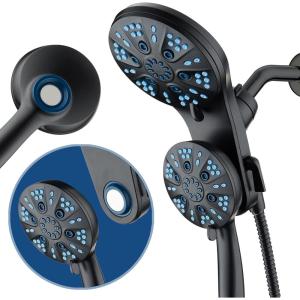 imageAquaCare Magneton HighPressure 48mode Luxury 3way Combo System with Magnetic Guidance Docking Giant Rain ampamp Handheld Shower Head Hygienic Jets and 6 ft Stainless Steel Hose Matte Black FinishMatte Black