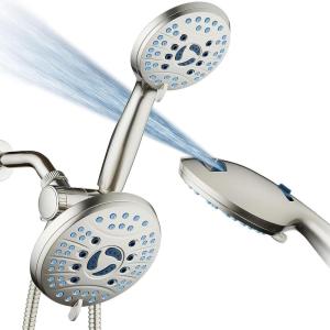 imageHotel Spa AquaCare AsSeenOnTV High Pressure Handheld ampamp Rain 50mode 3way Shower Head Combo with Anticlog Jets 2mode Tub ampamp Pet Power Wash Extra Wall Bracket 6 ft Hose All Chrome FinishSatin Nickel