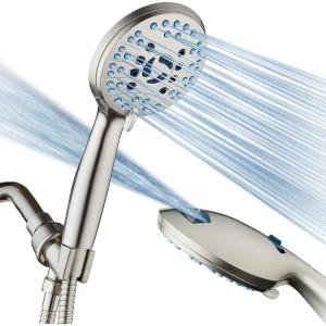 imageHotel Spa AquaCare High Pressure 8mode Handheld Shower Head  Anticlog Nozzles Builtin Power Wash to Clean Tub Tile ampamp Pets Extra Long 6 ft Stainless Steel Hose Wall ampamp Overhead BracketsSatin Nickel