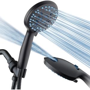 imageHotel Spa AquaCare High Pressure 8mode Handheld Shower Head  Anticlog Nozzles Builtin Power Wash to Clean Tub Tile ampamp Pets Extra Long 6 ft Stainless Steel Hose Wall ampamp Overhead BracketsMatte Black
