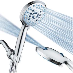 imageHotel Spa AquaCare High Pressure 8mode Handheld Shower Head  Anticlog Nozzles Builtin Power Wash to Clean Tub Tile ampamp Pets Extra Long 6 ft Stainless Steel Hose Wall ampamp Overhead BracketsPremium Chrome
